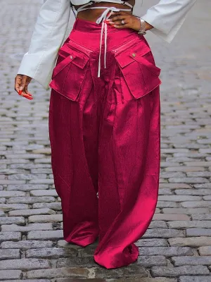 Gorgeousladie Wide-Leg Pants with Detachable Pockets