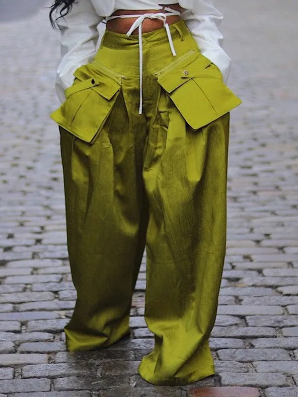 Gorgeousladie Wide-Leg Pants with Detachable Pockets