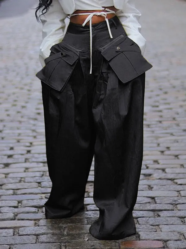 Gorgeousladie Wide-Leg Pants with Detachable Pockets