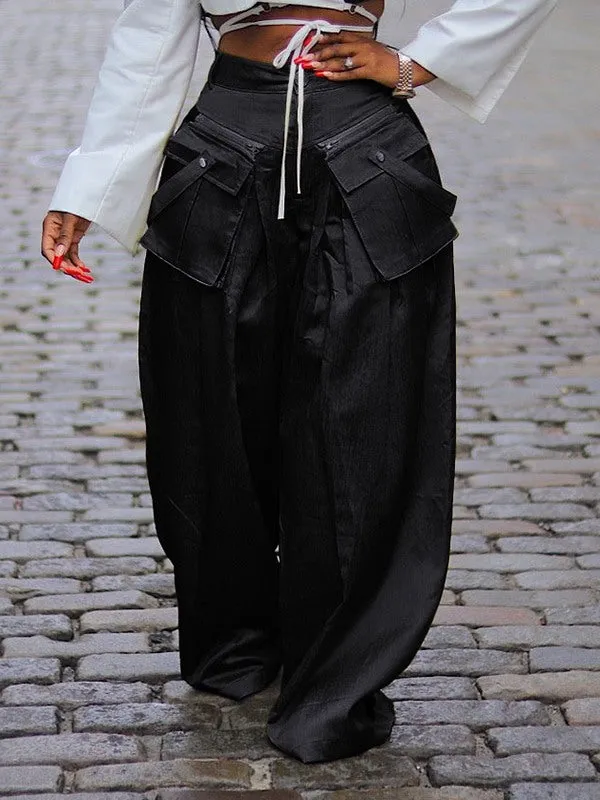 Gorgeousladie Wide-Leg Pants with Detachable Pockets