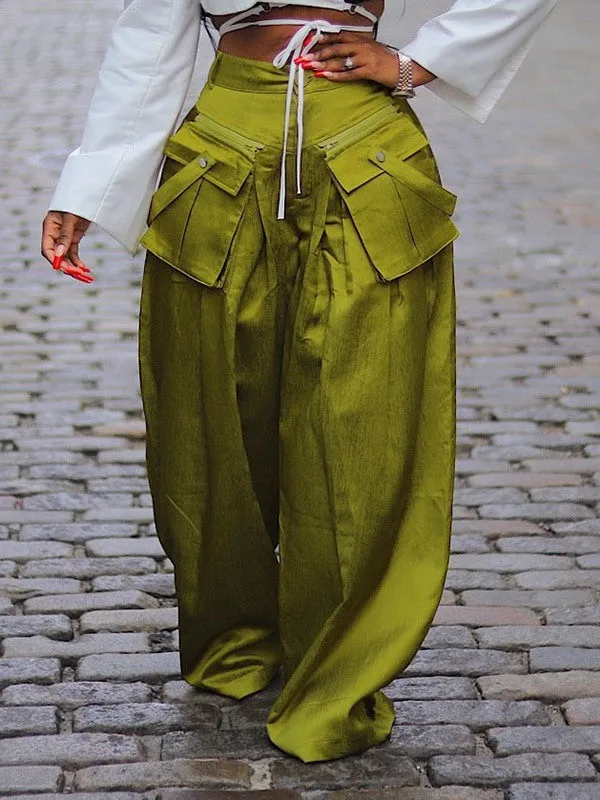 Gorgeousladie Wide-Leg Pants with Detachable Pockets