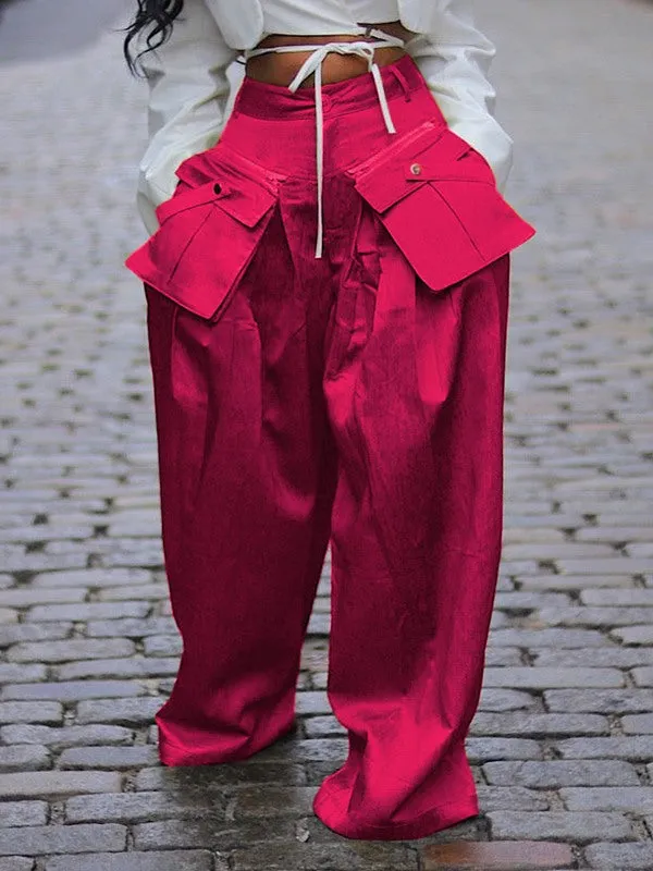 Gorgeousladie Wide-Leg Pants with Detachable Pockets