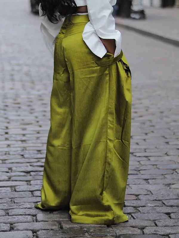 Gorgeousladie Wide-Leg Pants with Detachable Pockets