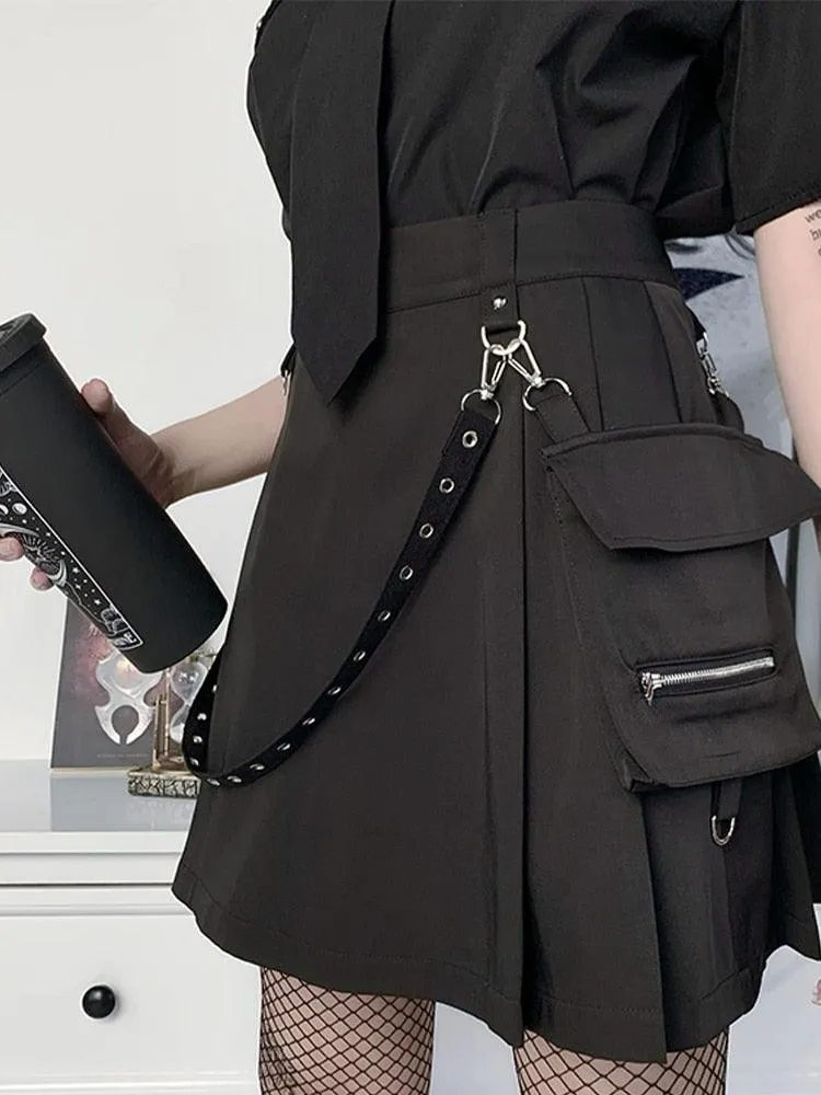 Gothic High Waist Patchwork Bandage Mini Skirt - Edgy A-Line Style