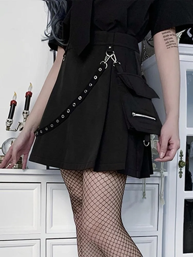 Gothic High Waist Patchwork Bandage Mini Skirt - Edgy A-Line Style