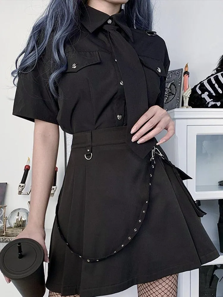 Gothic High Waist Patchwork Bandage Mini Skirt - Edgy A-Line Style