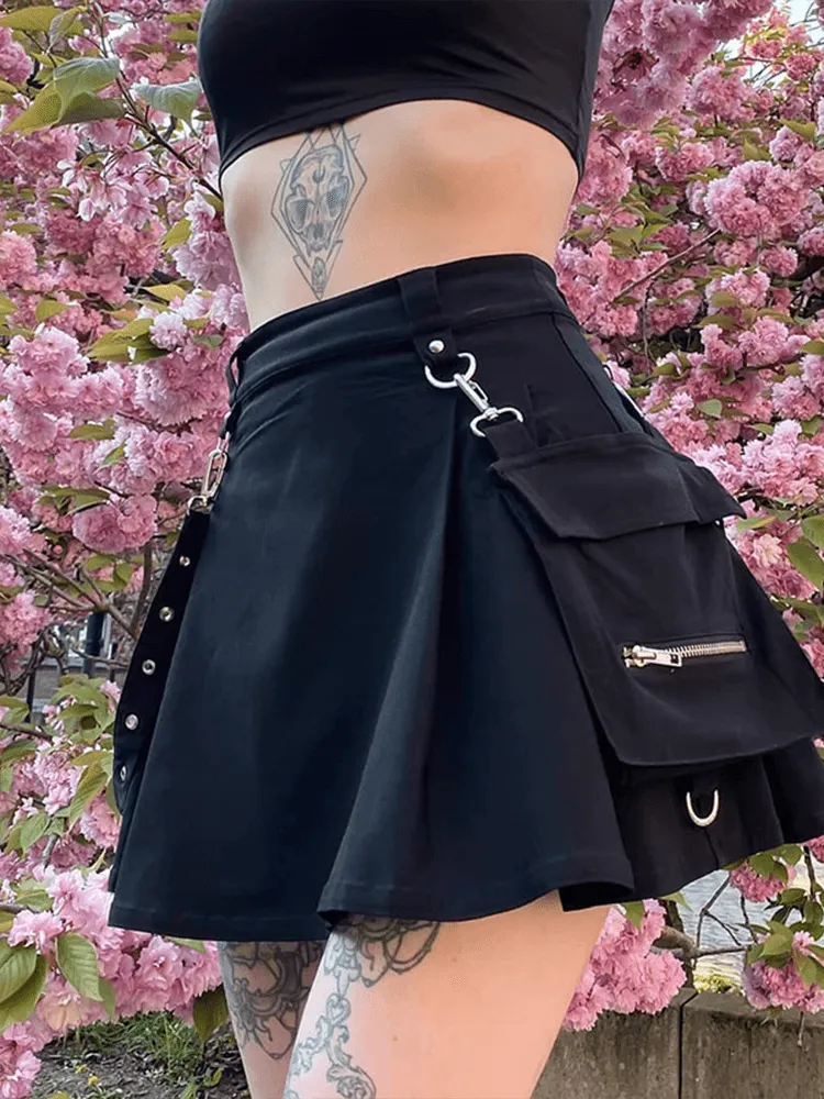 Gothic High Waist Patchwork Bandage Mini Skirt - Edgy A-Line Style