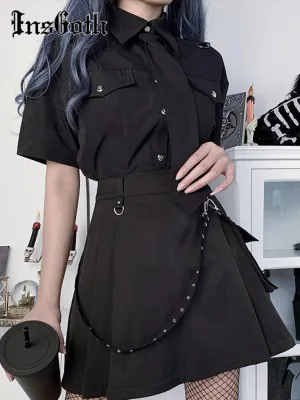 Gothic High Waist Patchwork Bandage Mini Skirt - Edgy A-Line Style
