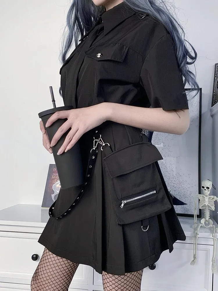 Gothic High Waist Patchwork Bandage Mini Skirt - Edgy A-Line Style