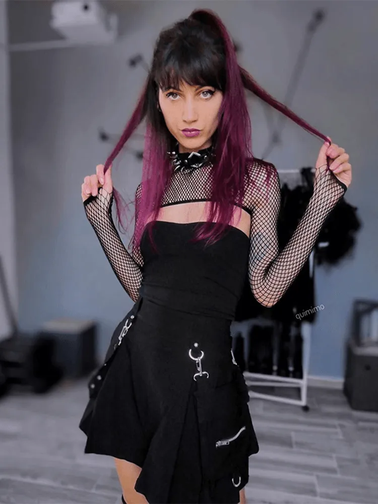 Gothic High Waist Patchwork Bandage Mini Skirt - Edgy A-Line Style