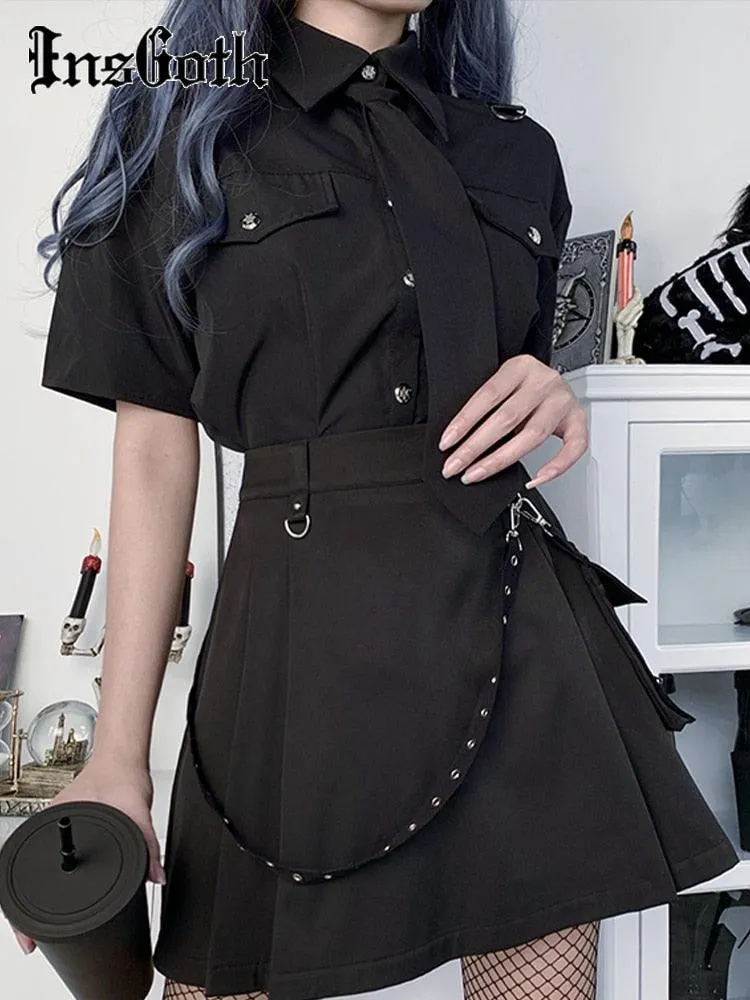 Gothic High Waist Patchwork Bandage Mini Skirt - Edgy A-Line Style