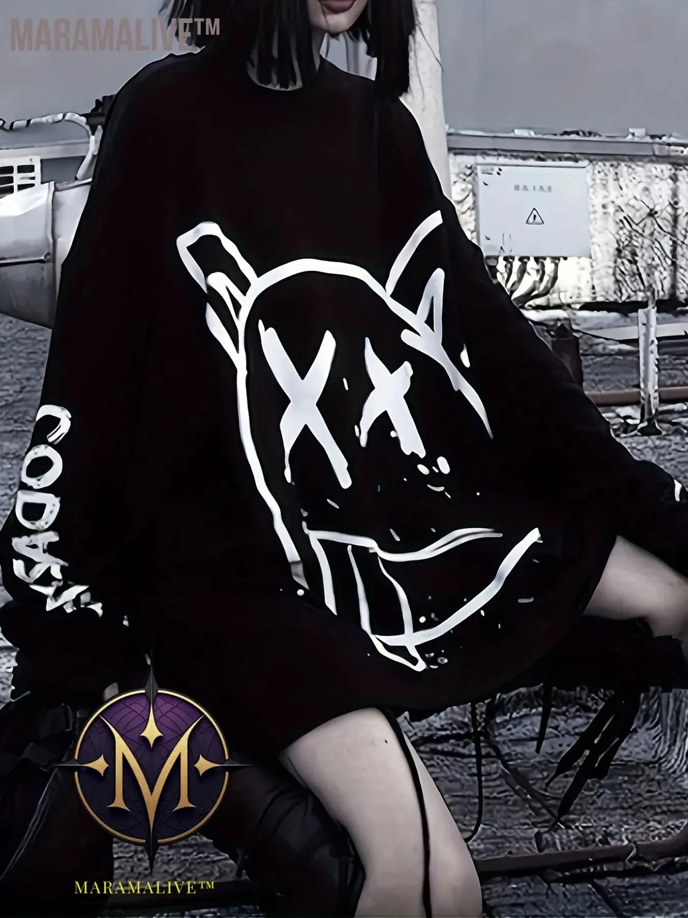 Graffiti Print Crew Neck T-Shirt, Casual Loose Long Sleeve Top For Spring & Fall, Women's Clothing