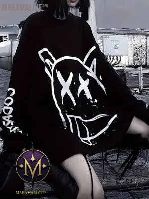 Graffiti Print Crew Neck T-Shirt, Casual Loose Long Sleeve Top For Spring & Fall, Women's Clothing