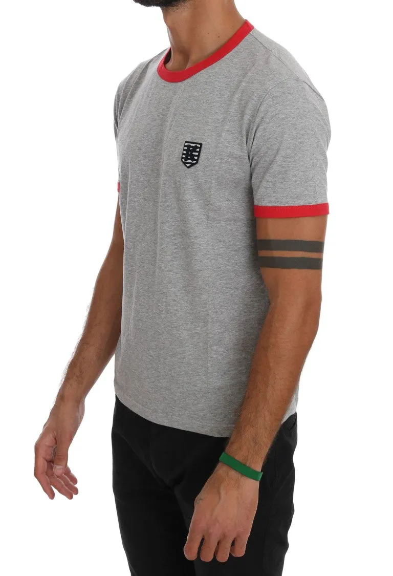 Gray Red Cotton Crewneck T-Shirt
