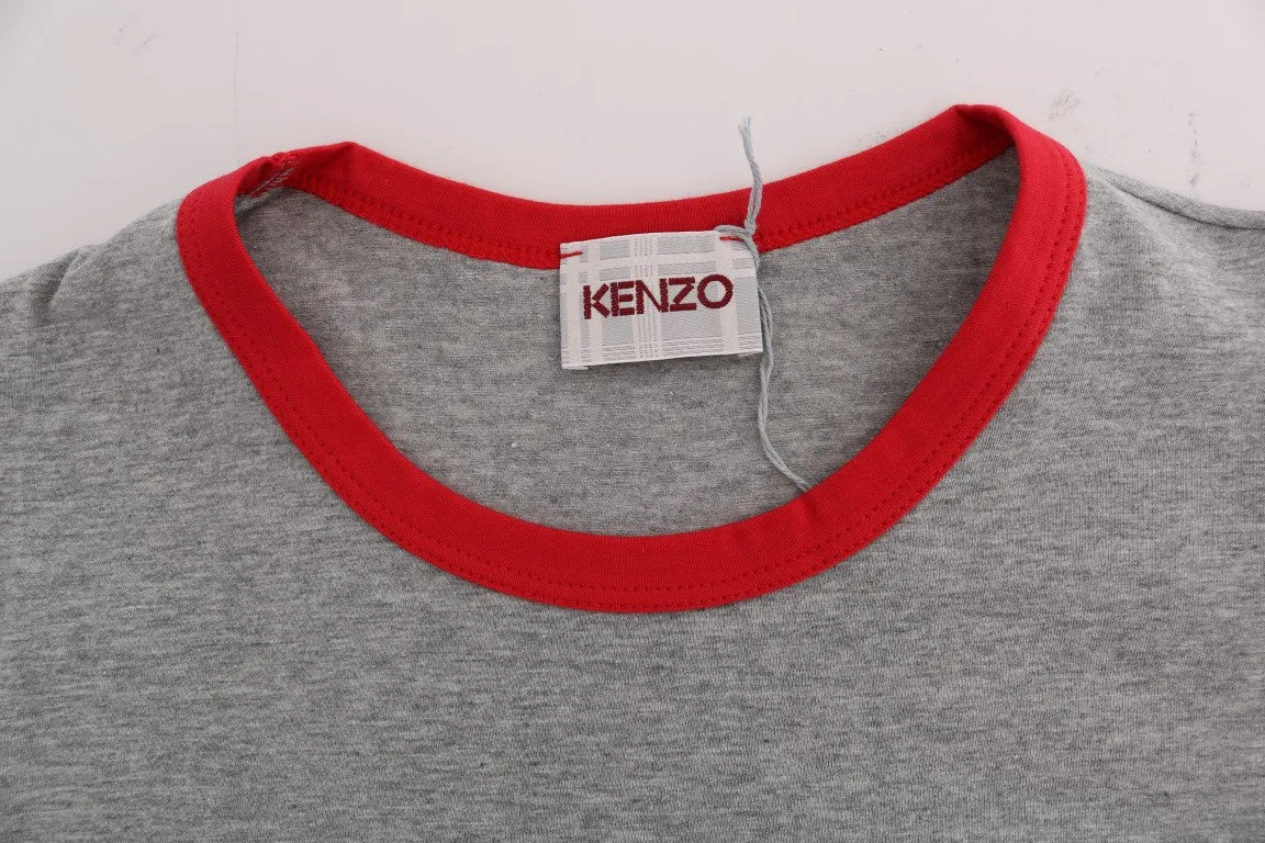 Gray Red Cotton Crewneck T-Shirt