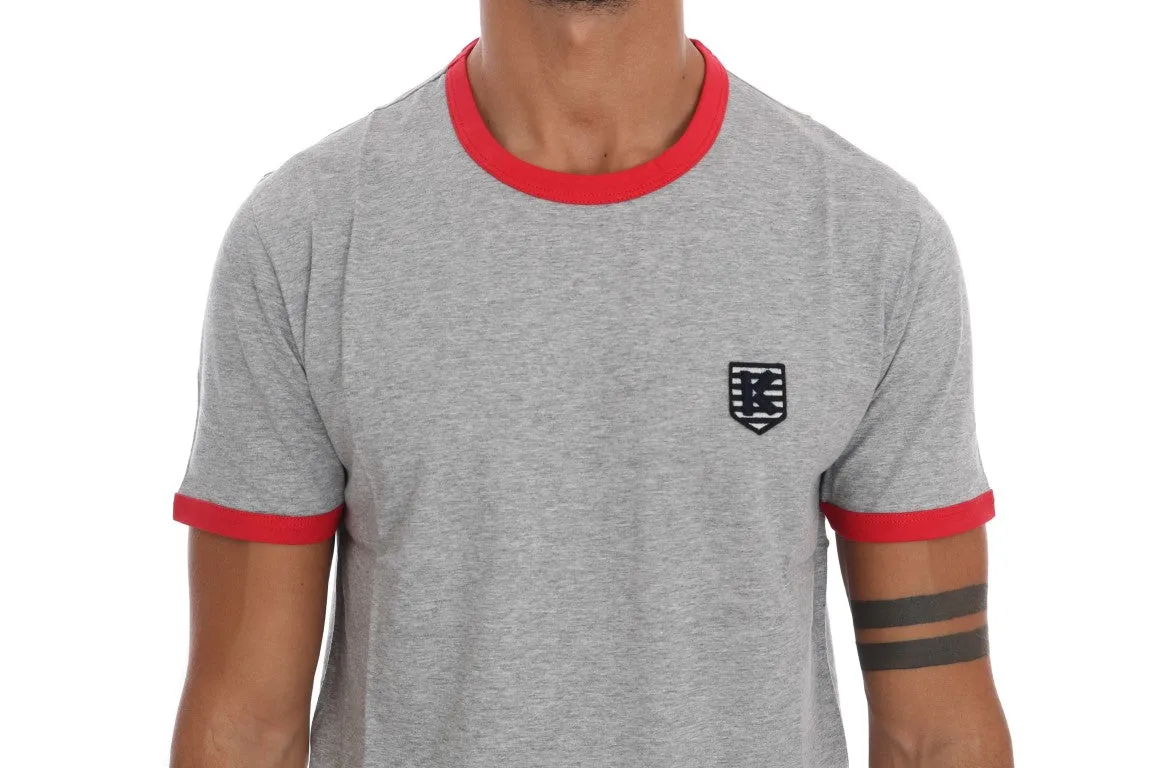 Gray Red Cotton Crewneck T-Shirt