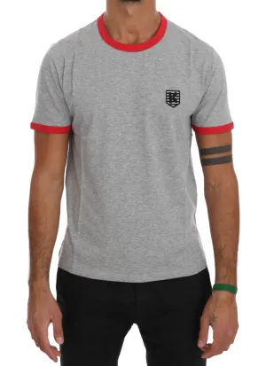 Gray Red Cotton Crewneck T-Shirt