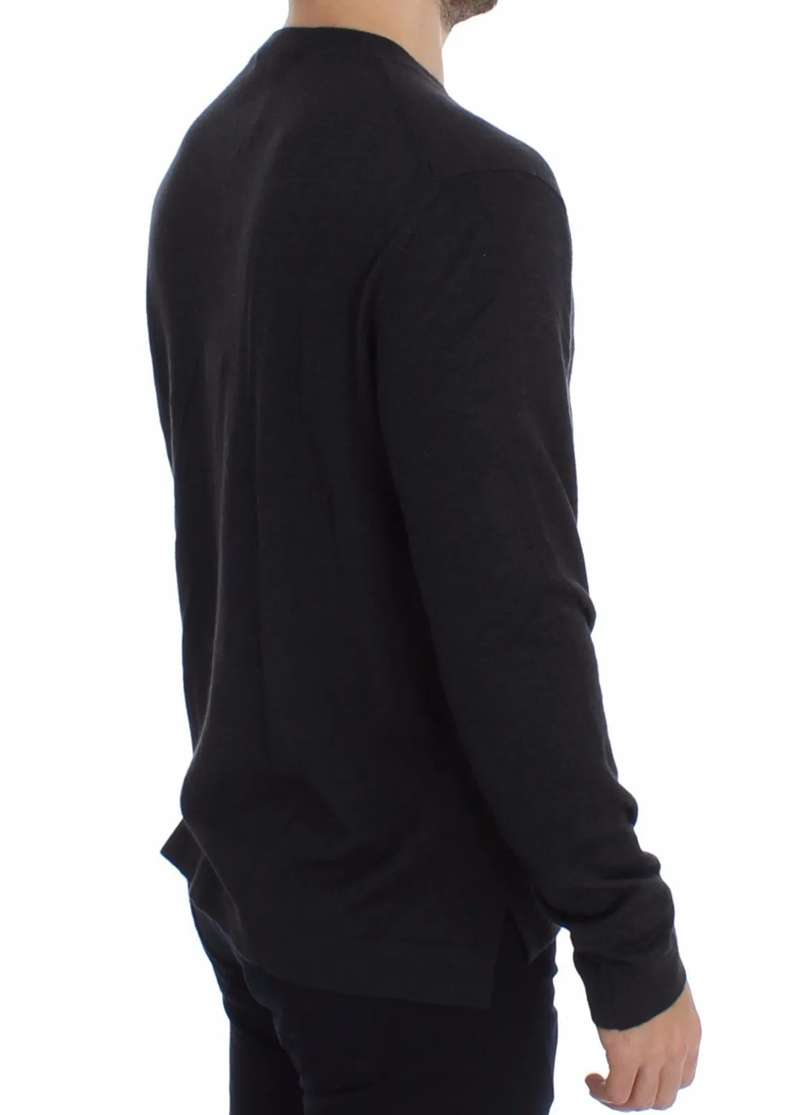 Gray Silk Cashmere V-neck Sweater Pullover