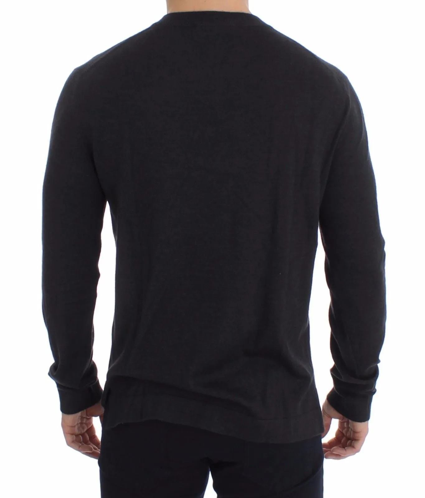 Gray Silk Cashmere V-neck Sweater Pullover