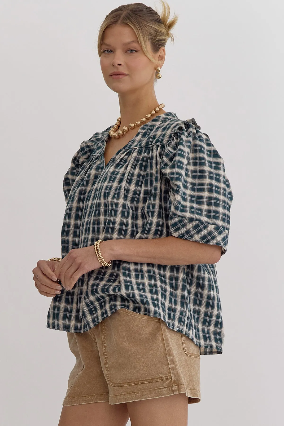 Green Plaid Blouse