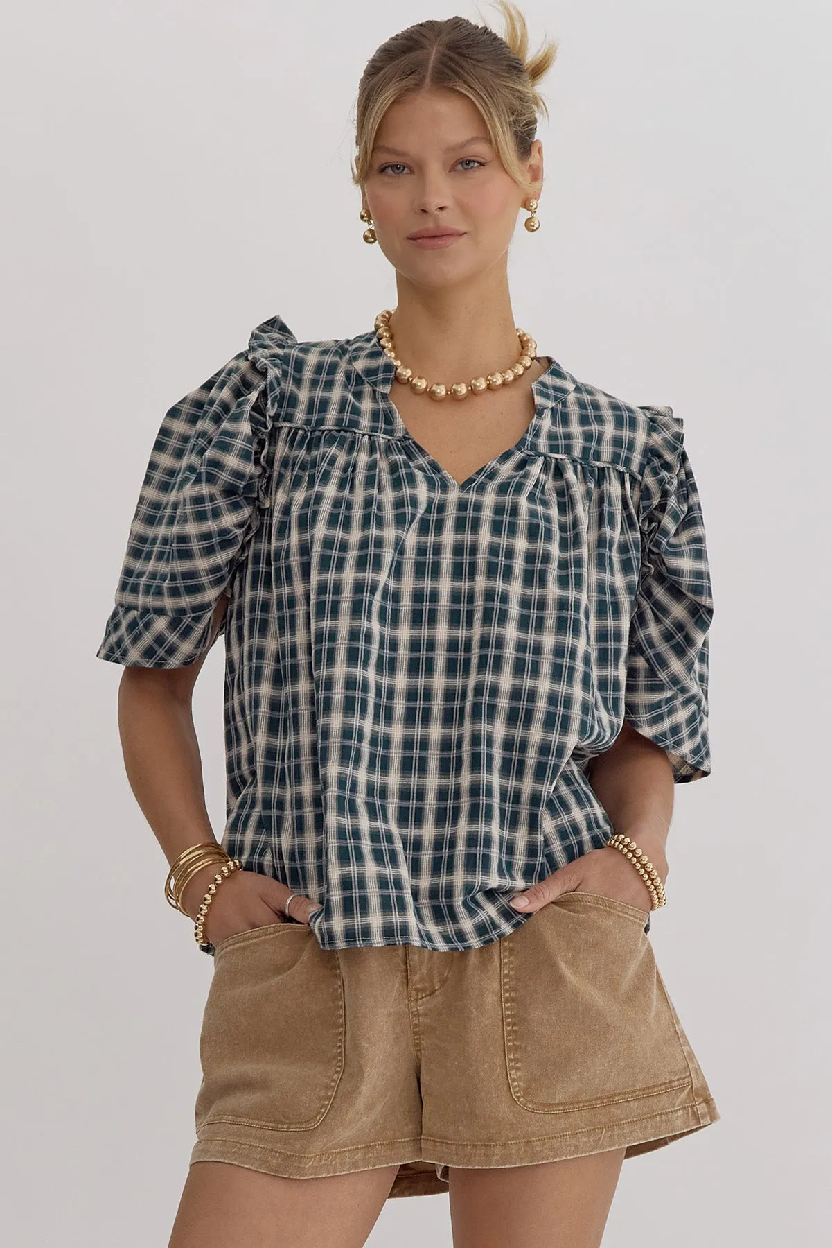 Green Plaid Blouse