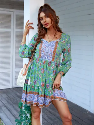 Green Printed A-Line Dress