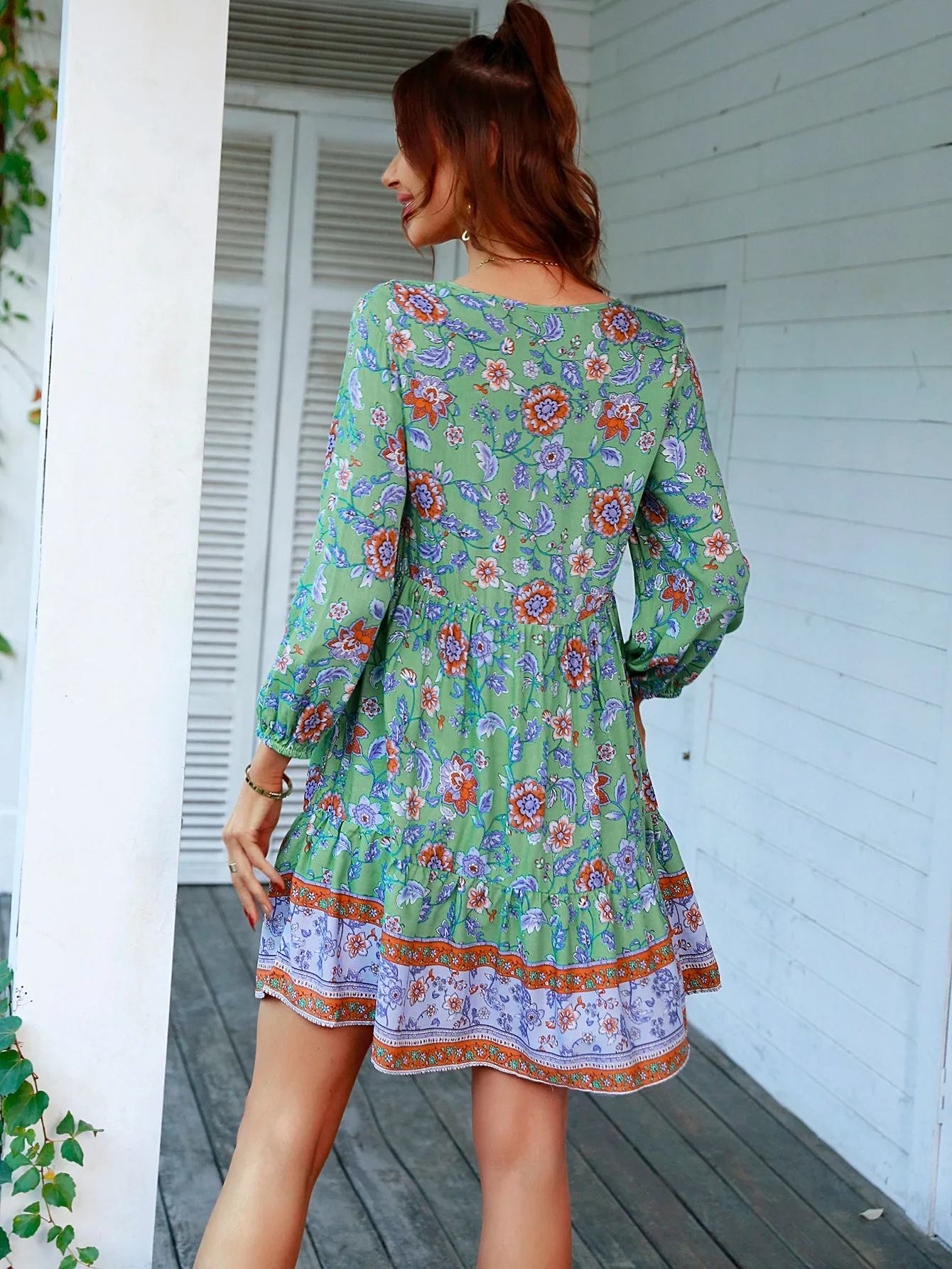 Green Printed A-Line Dress