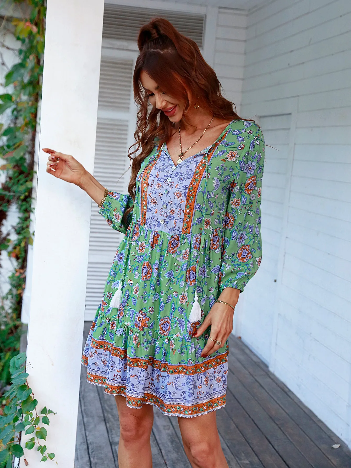 Green Printed A-Line Dress