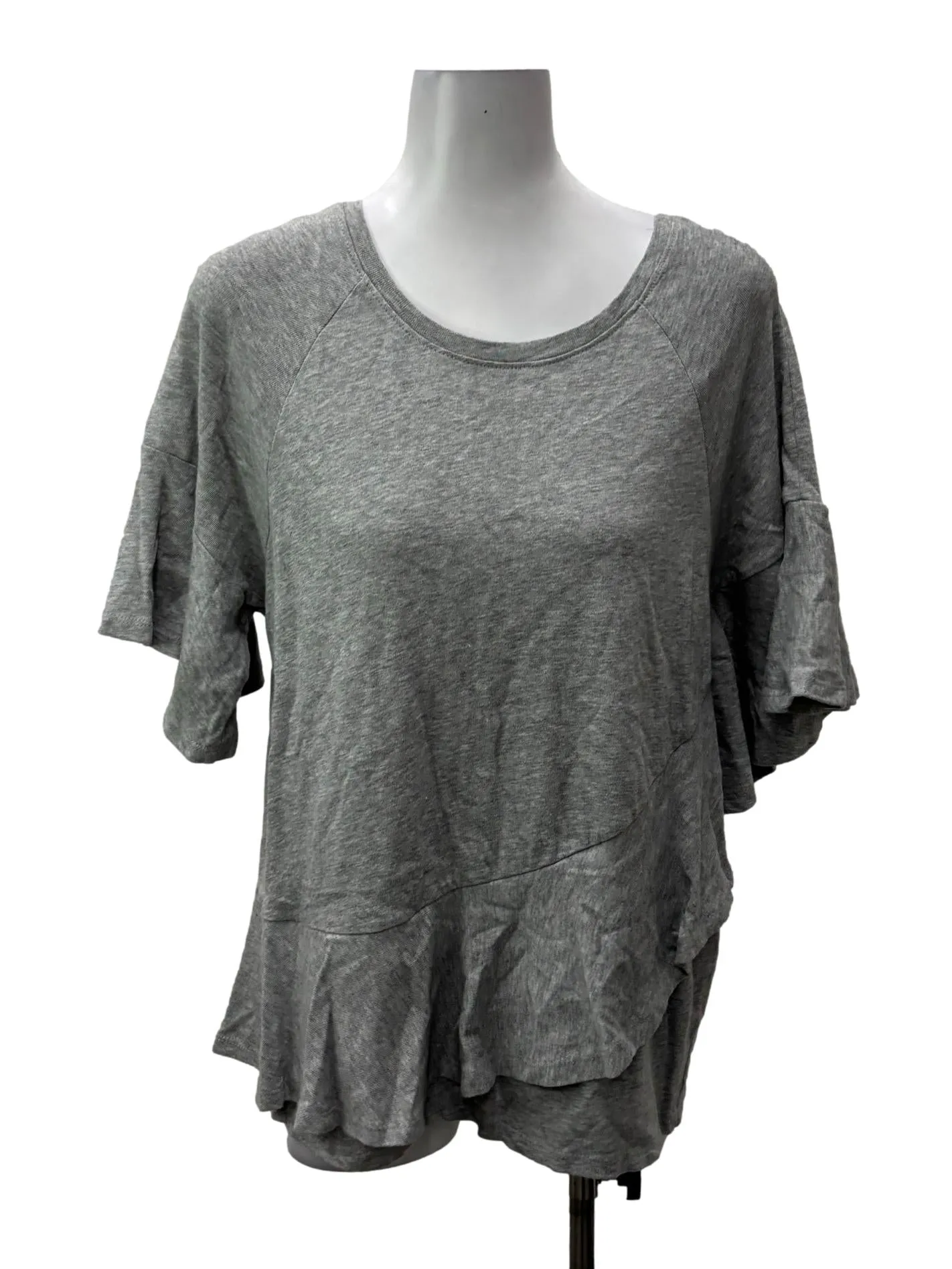 Grey Crewneck Ruffle Tee