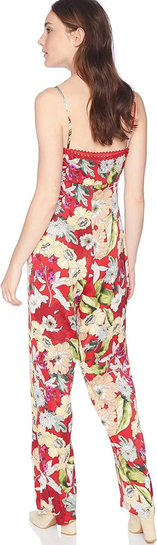 GUESS Women's Sleeveless Lux Jumpsuit Pants, Garden Fever Print Sultry red, 6