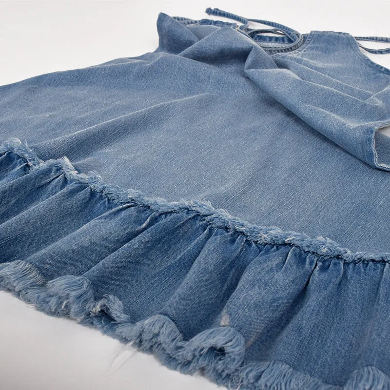 Halter Backless Tassel Denim Mini Dresses