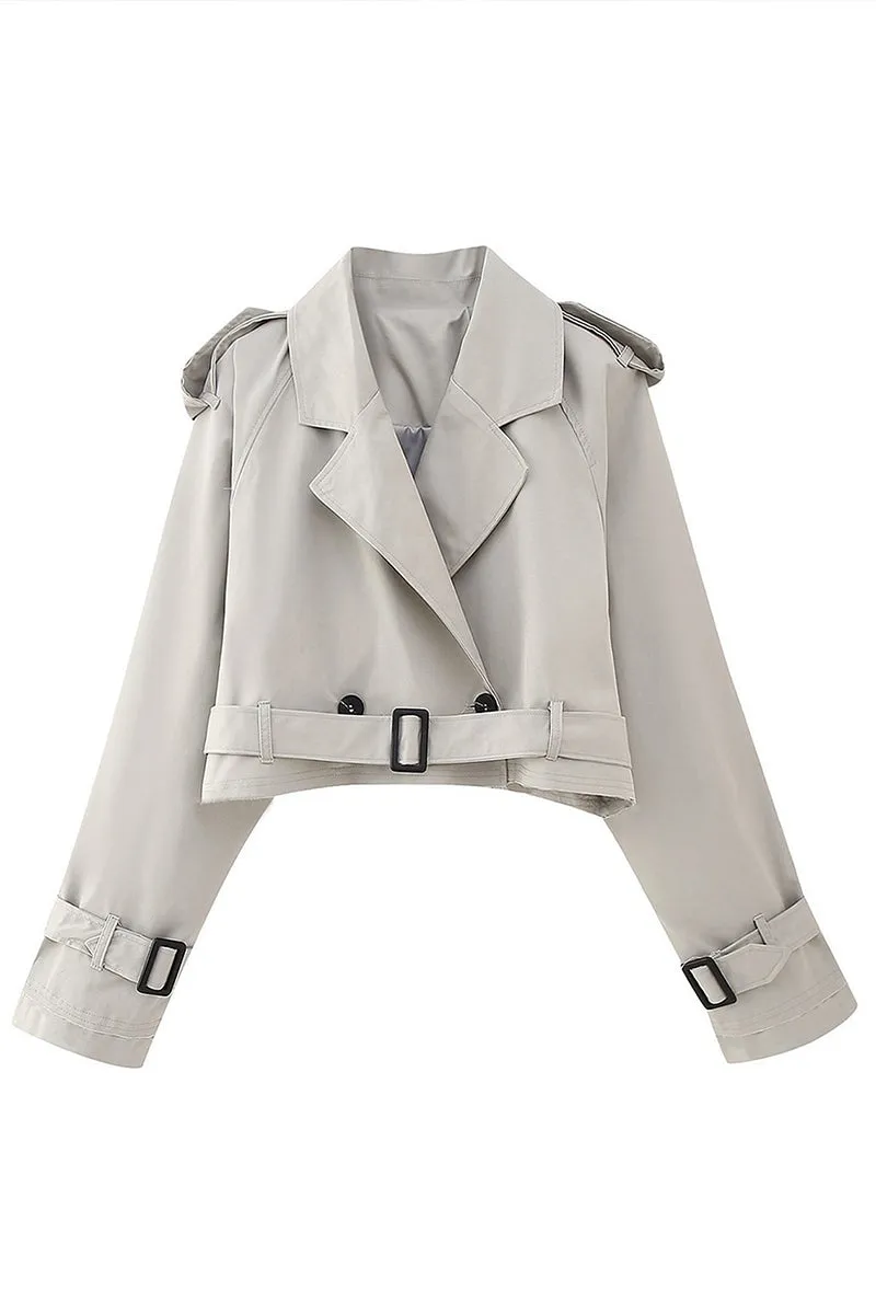 HCR1283 Cropped Belted Trench Jacket Outerwear
