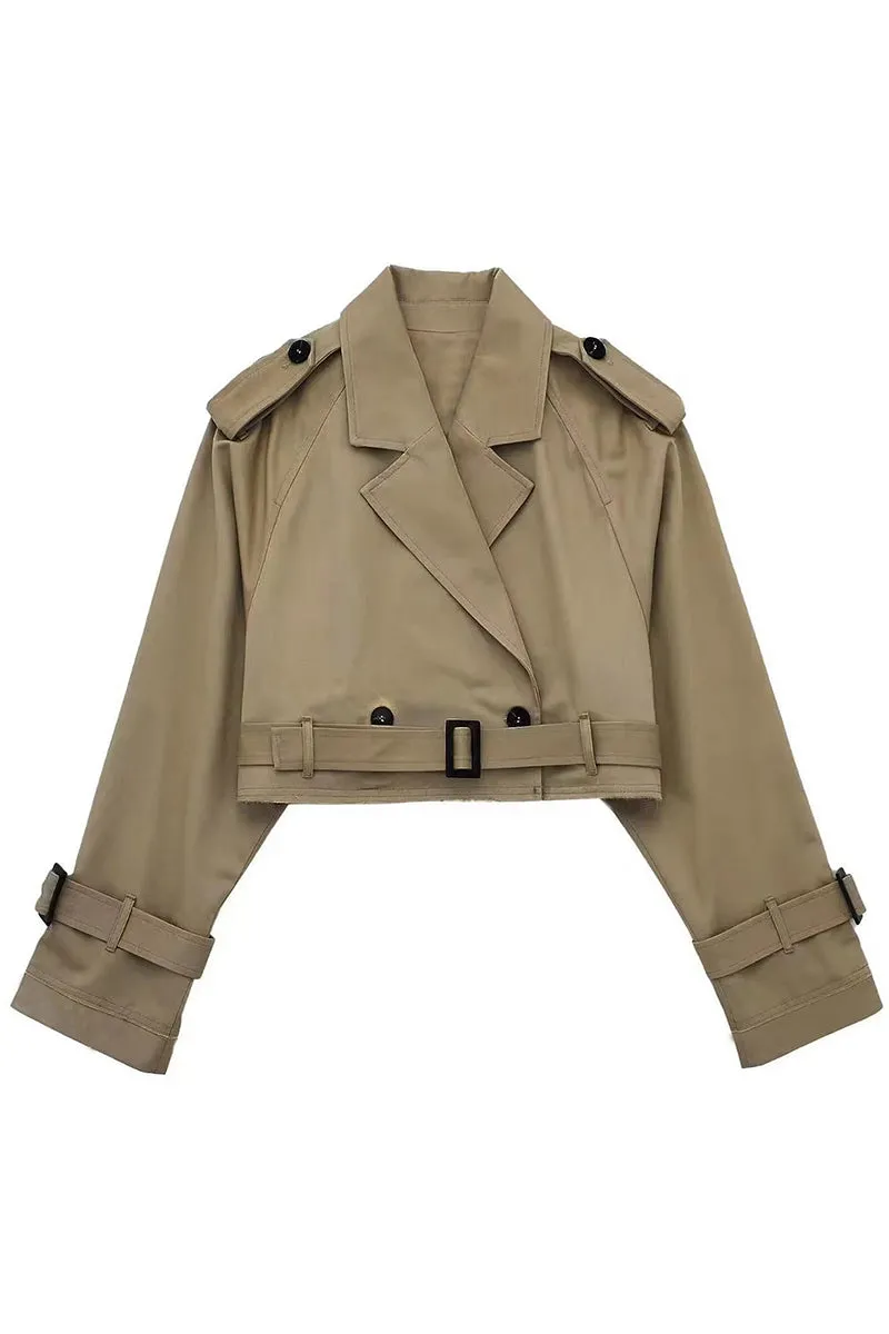 HCR1283 Cropped Belted Trench Jacket Outerwear