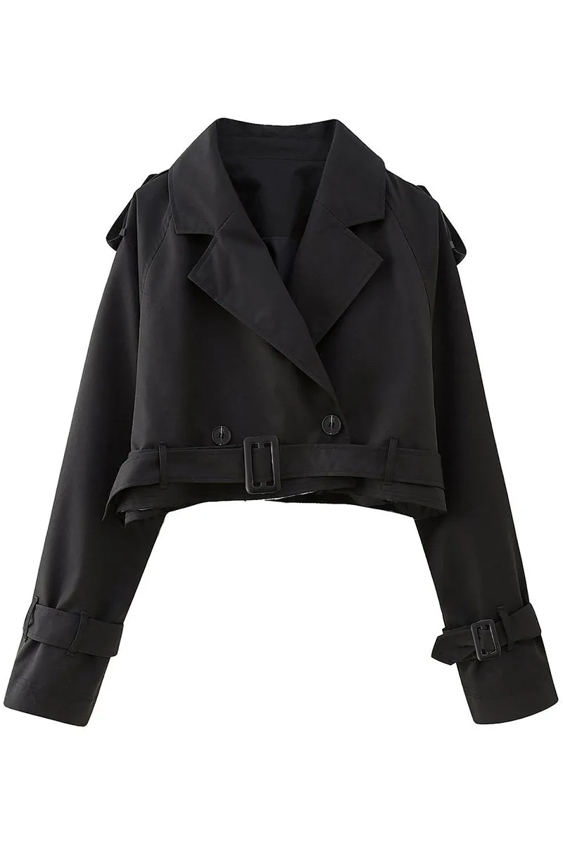 HCR1283 Cropped Belted Trench Jacket Outerwear