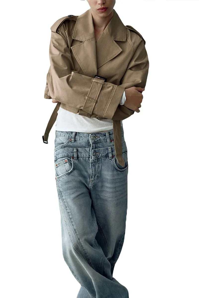 HCR1283 Cropped Belted Trench Jacket Outerwear
