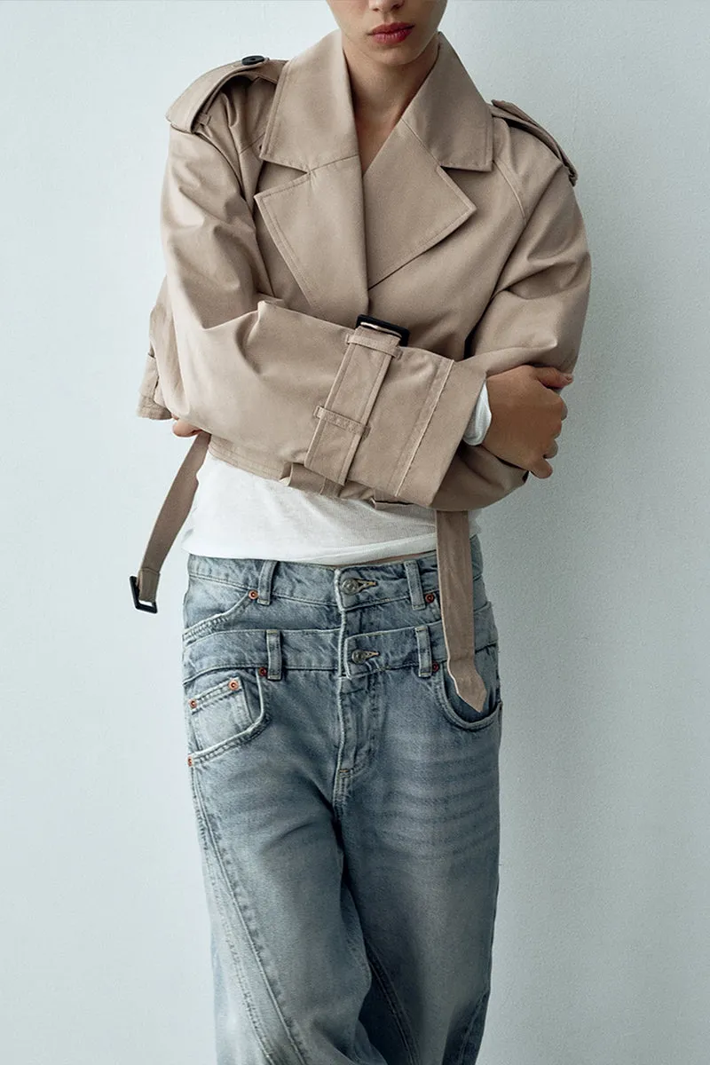 HCR1283 Cropped Belted Trench Jacket Outerwear