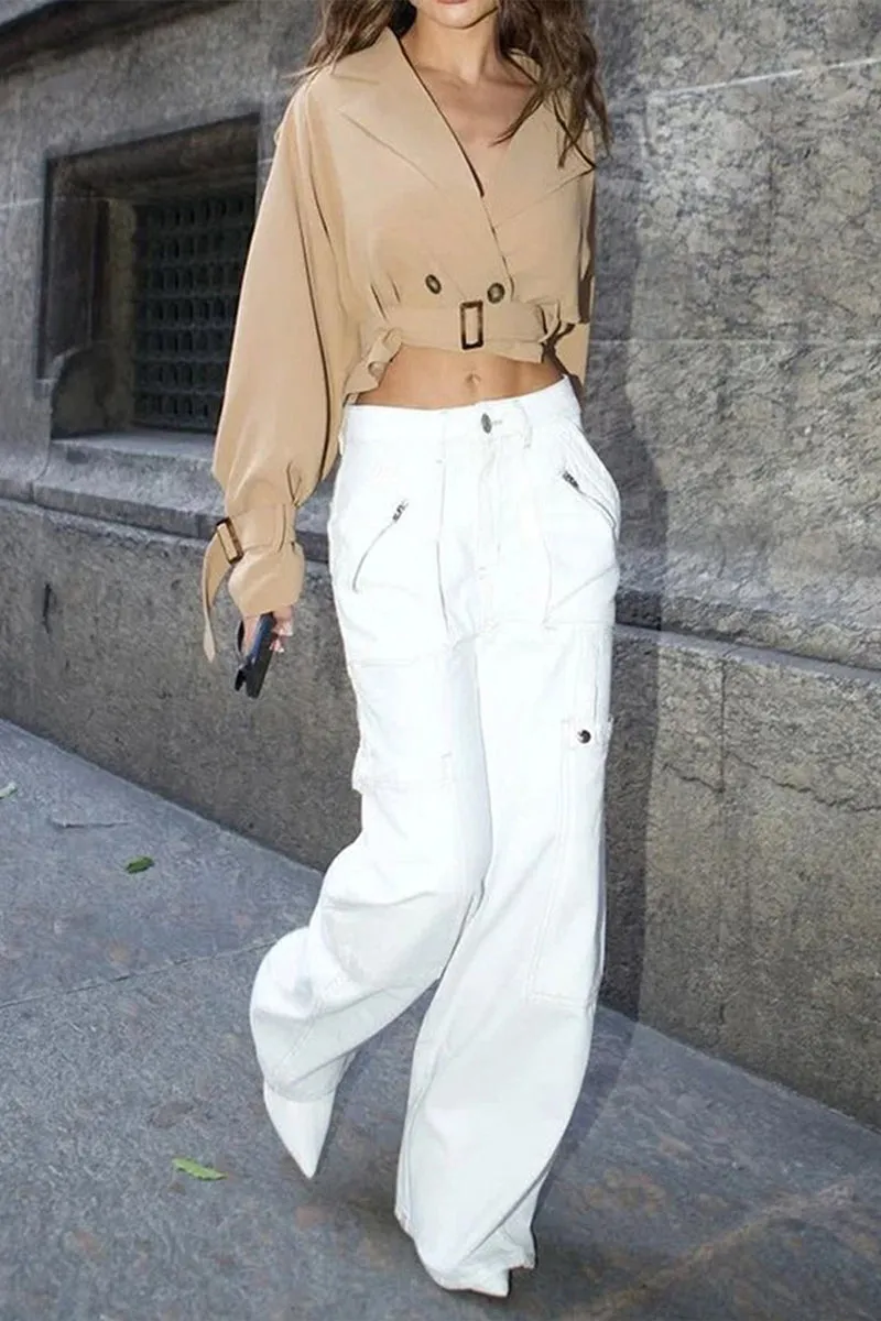 HCR1283 Cropped Belted Trench Jacket Outerwear