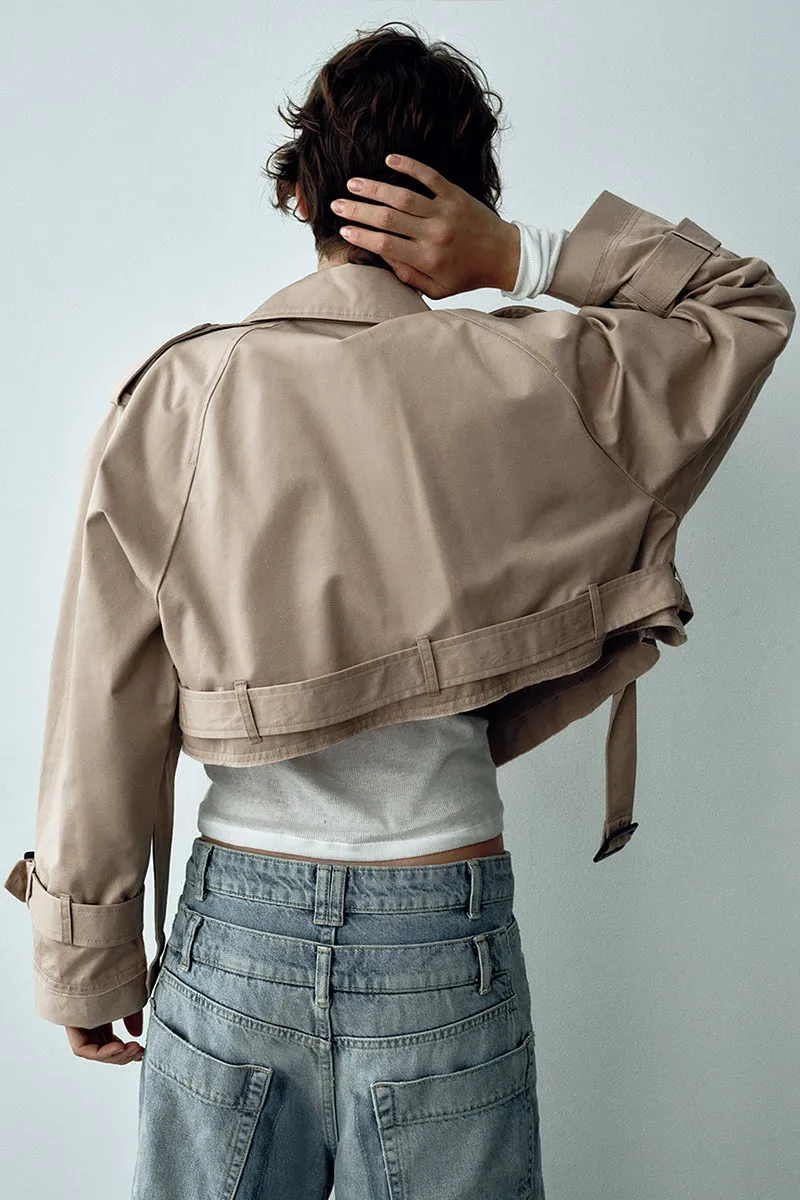 HCR1283 Cropped Belted Trench Jacket Outerwear