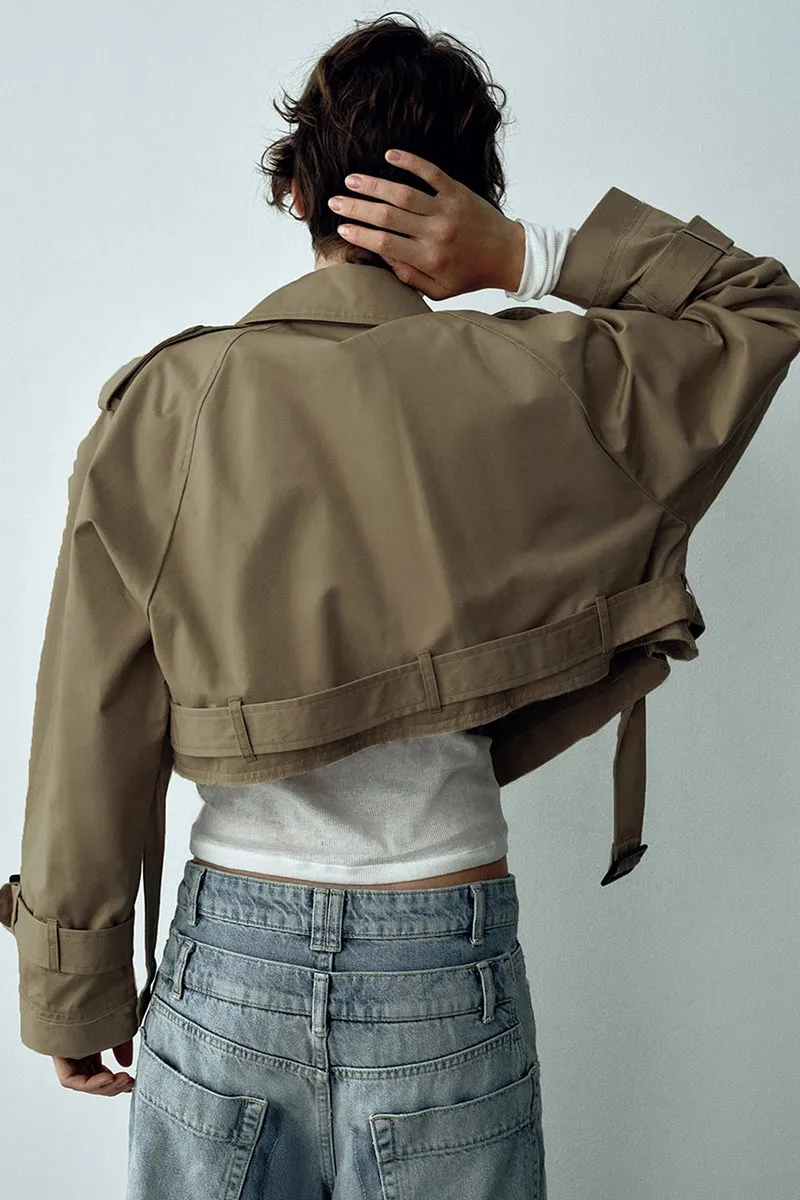 HCR1283 Cropped Belted Trench Jacket Outerwear