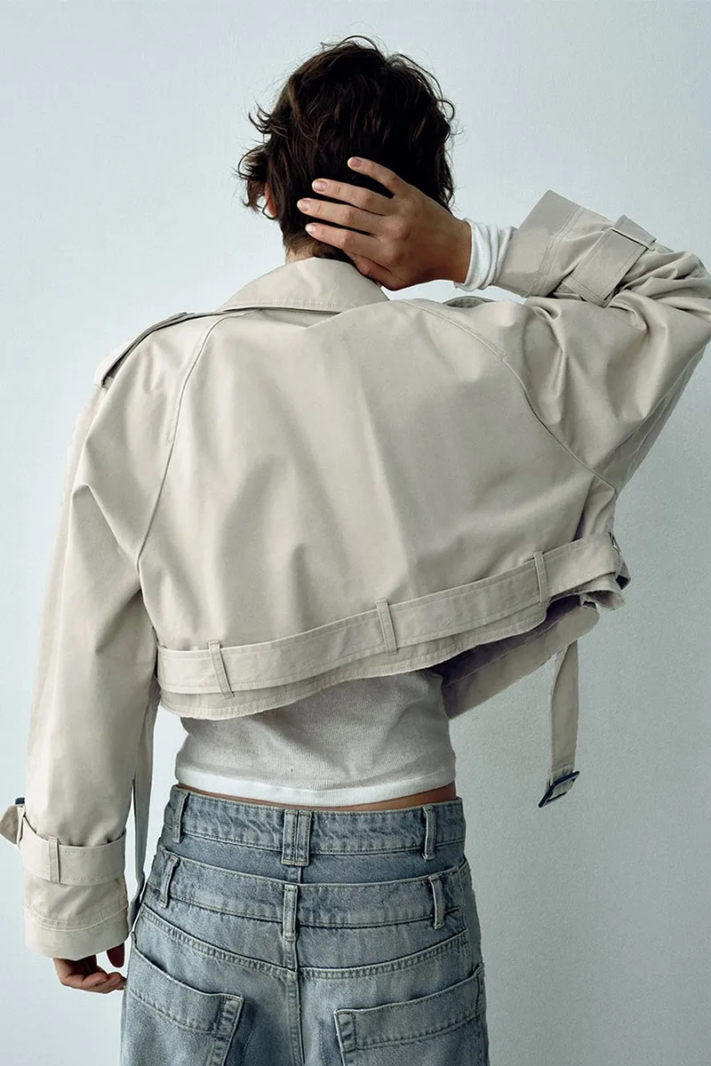 HCR1283 Cropped Belted Trench Jacket Outerwear