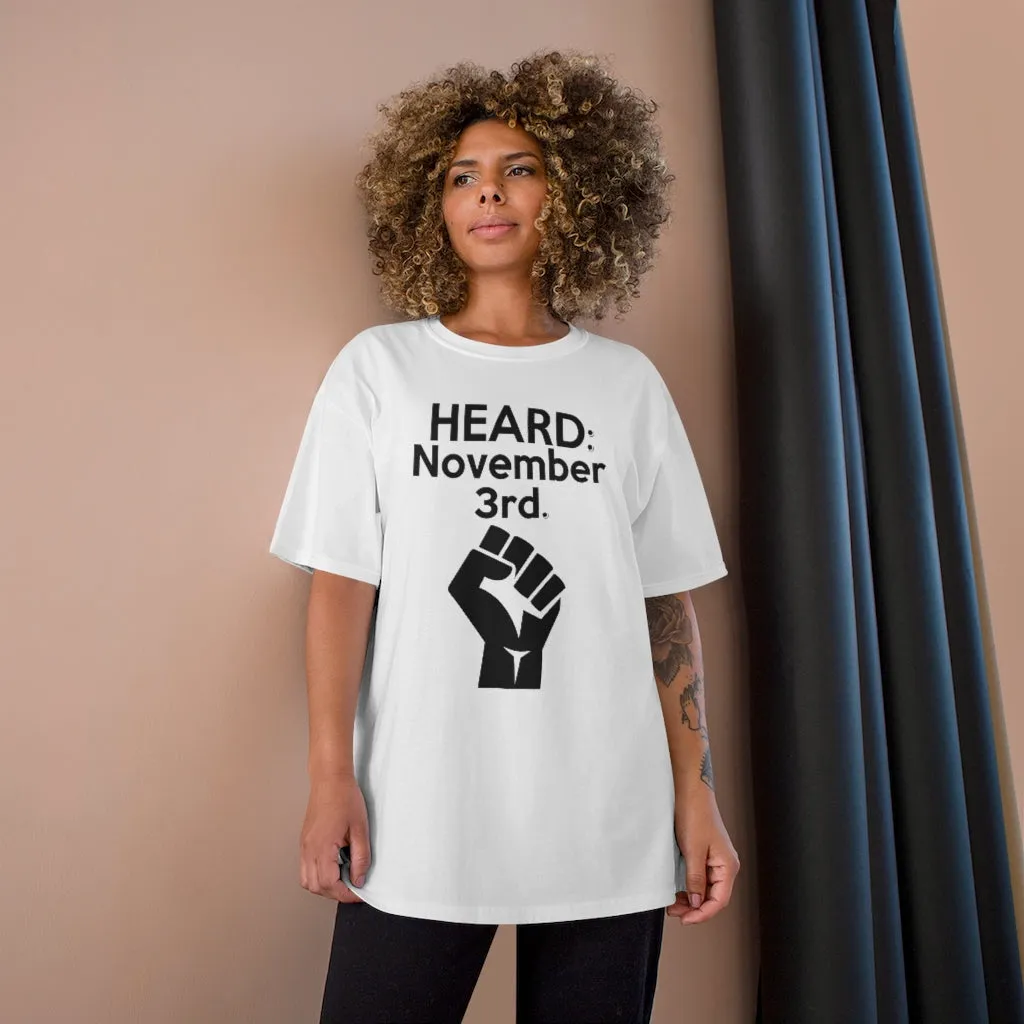 HEARD: NOVEMBER 3 Champion x TeeAllAboutIt T-Shirt (Black Letter/Fist)