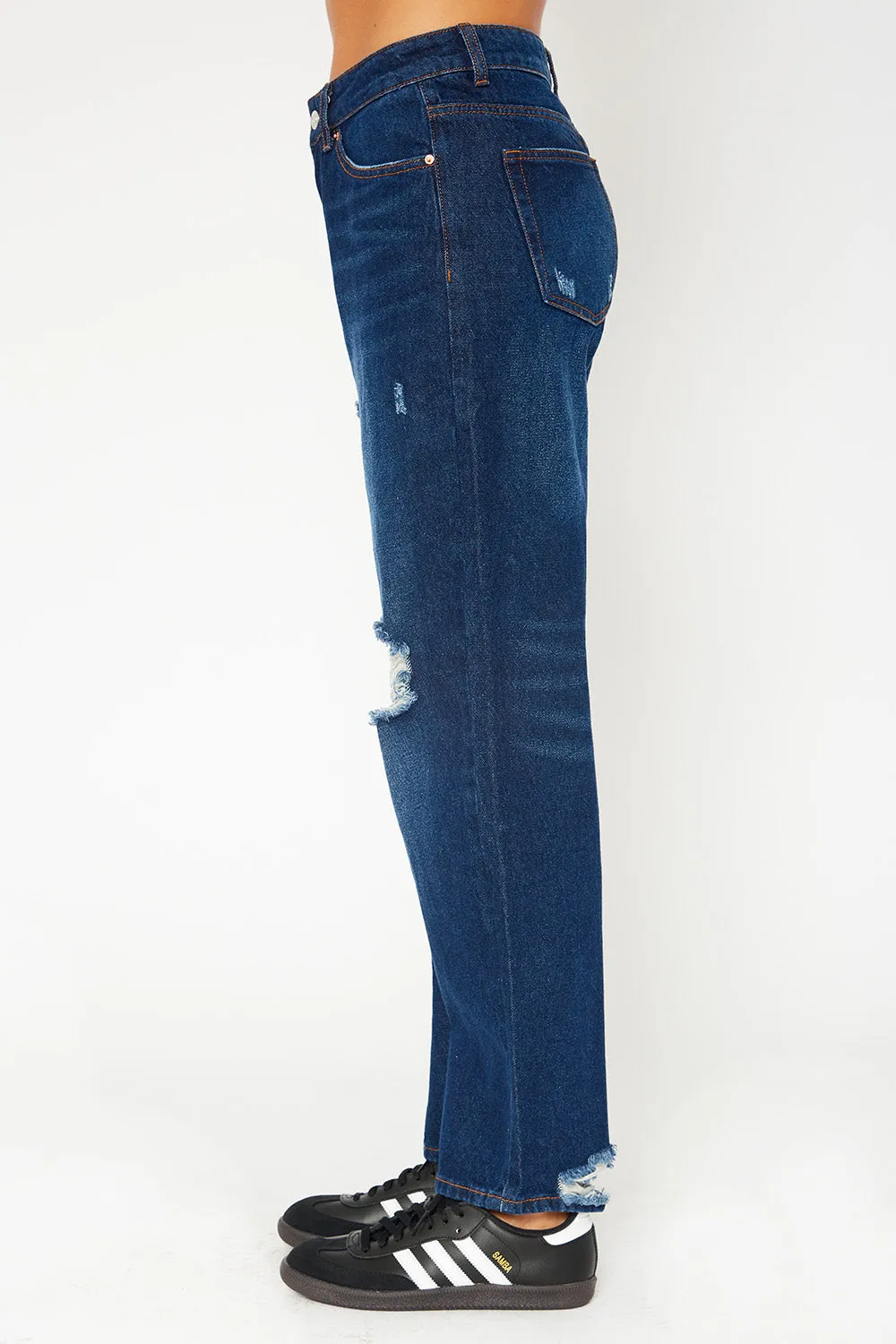 High-rise dark blue baggy dad fit jeans