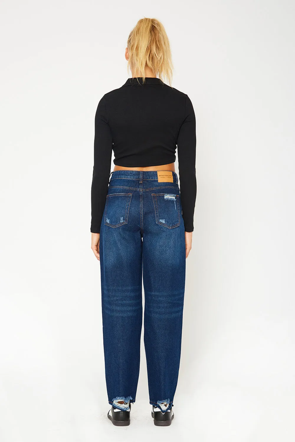 High-rise dark blue baggy dad fit jeans