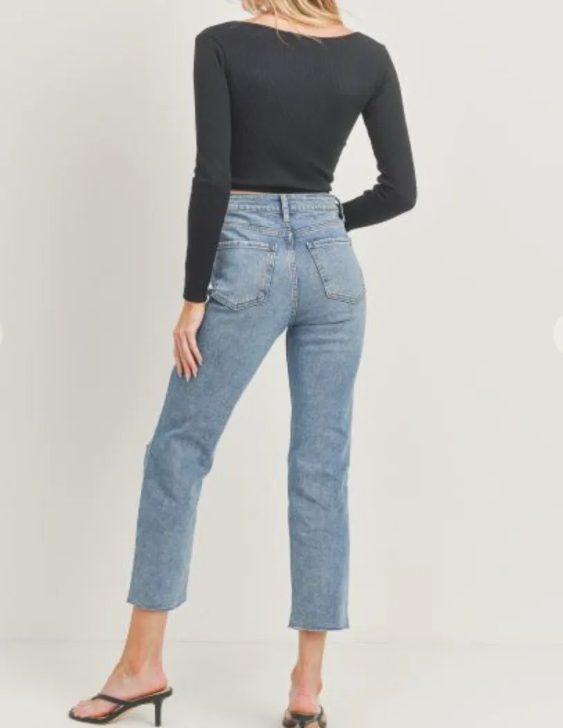 HIGH RISE DISTRESSED STRAIGHT LEG DENIM // FINAL SALE