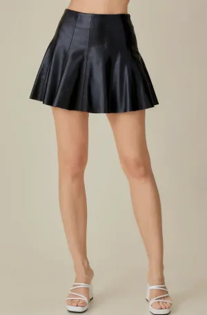 High Waist Flared Leather Skirt