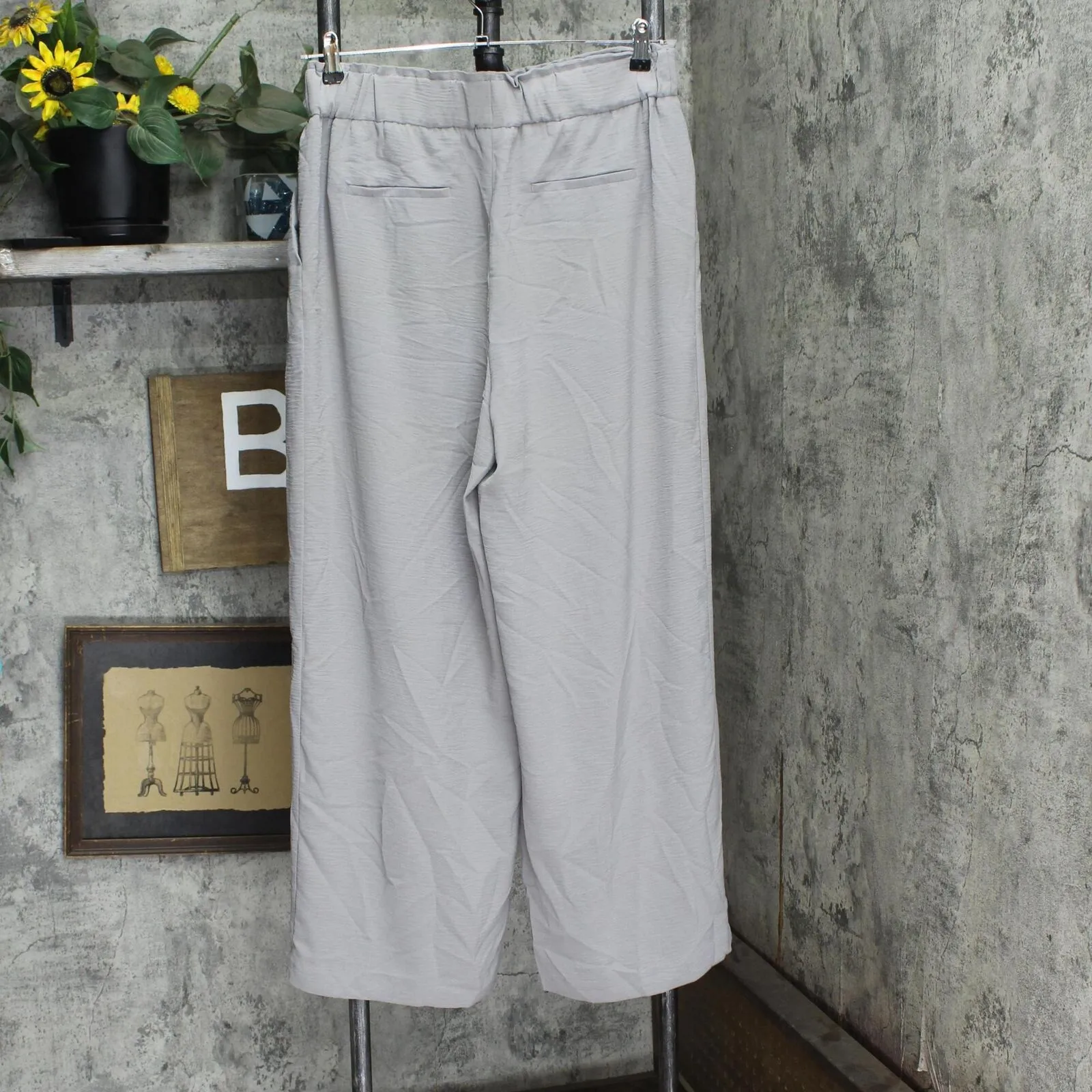 Hilary Radley Womens Wide Leg Crinkle Pants With Elasticwaistband 1777947 Gray L