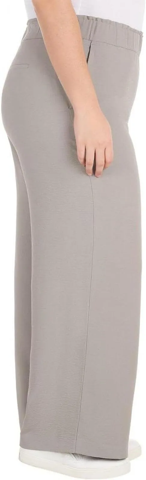 Hilary Radley Womens Wide Leg Crinkle Pants With Elasticwaistband 1777947 Gray L