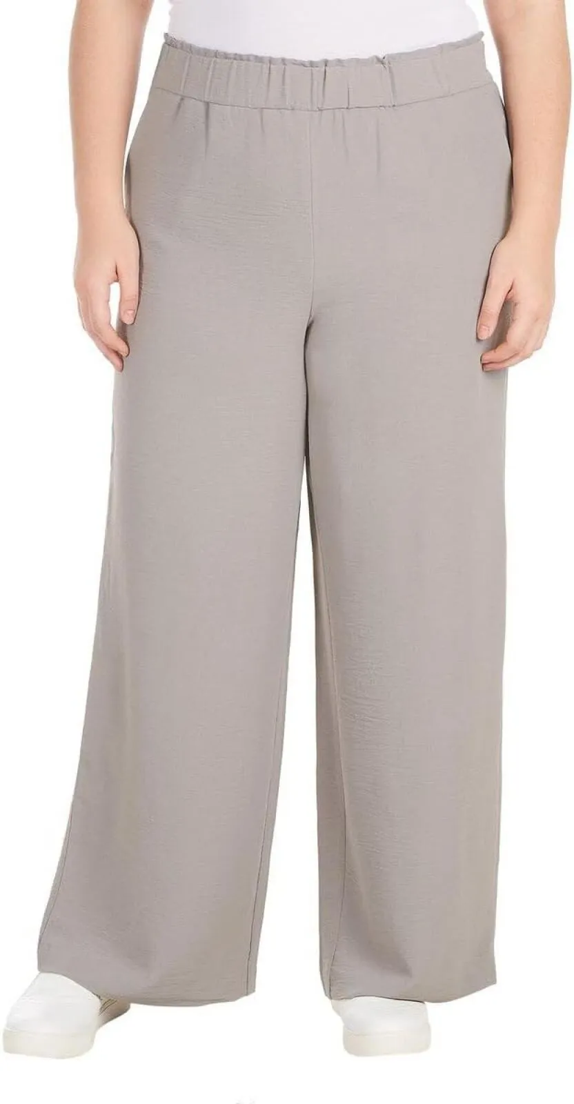 Hilary Radley Womens Wide Leg Crinkle Pants With Elasticwaistband 1777947 Gray L