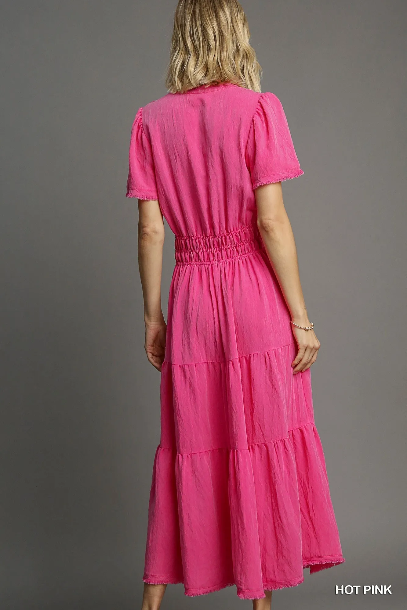 Hot Pink Snow Washed Tiered Maxi Dress