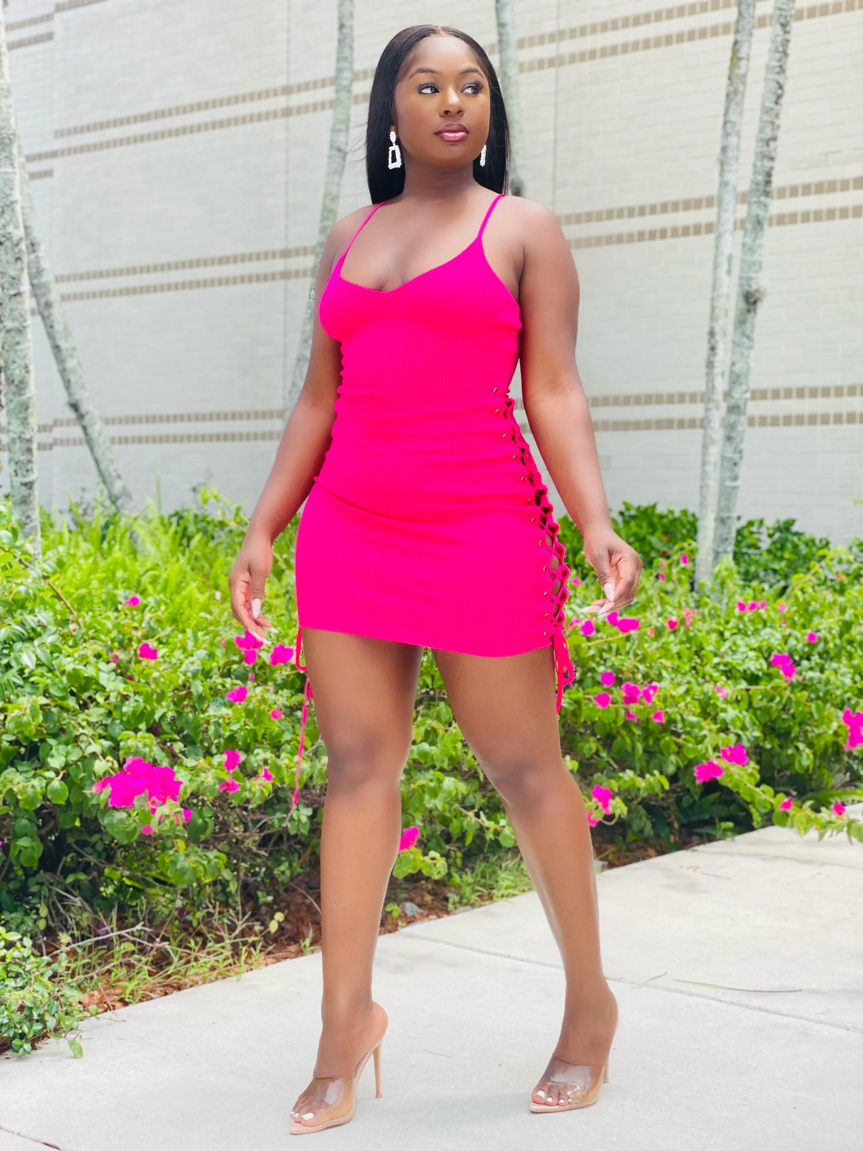 HOTTIE LACE UP MINI DRESS (HOT PINK) (FINAL SALE)